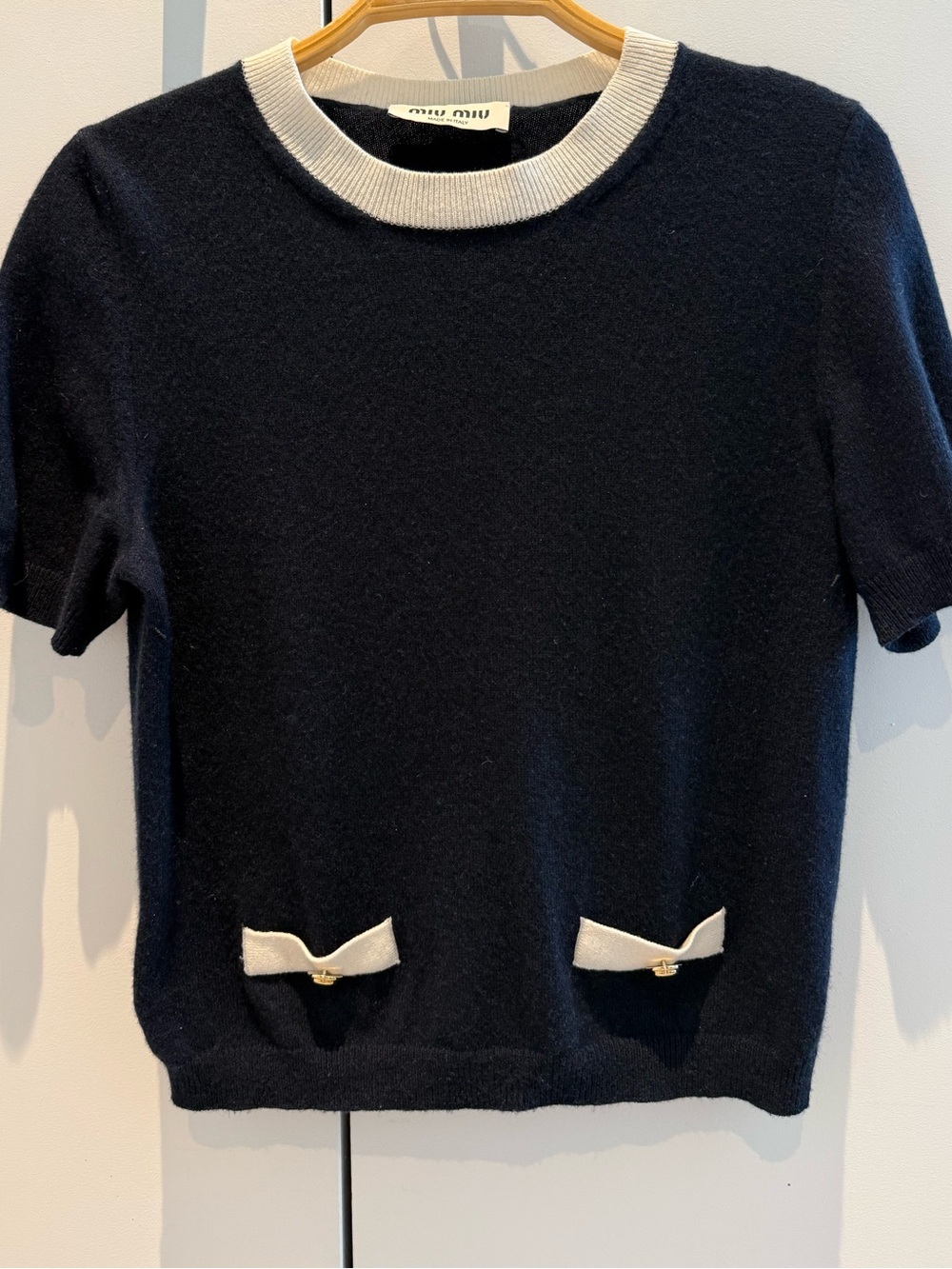 Miu Miu Navy Knit Top with contrasting Collar